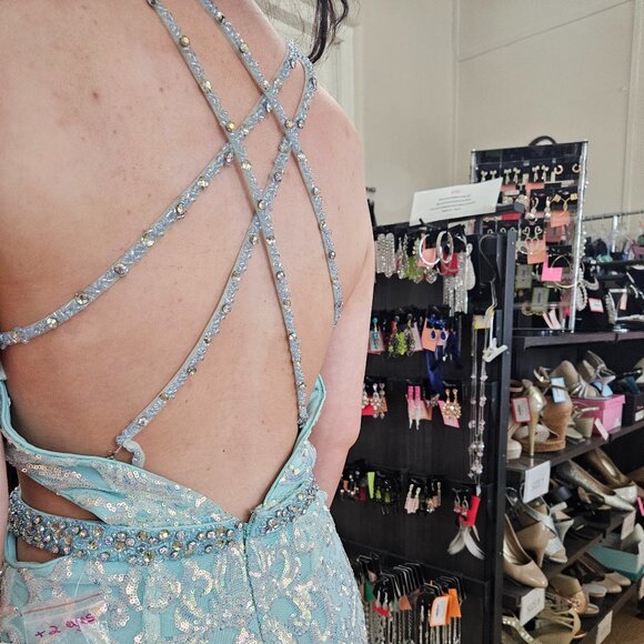 NWT Size 10 Aqua/Multicolor Rachel Allan Gown - Picture 4 of 5